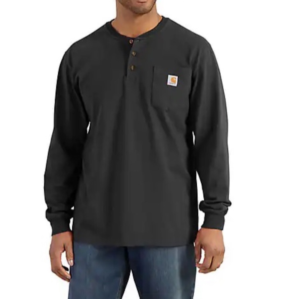 BNWT CARHARTT LOOSE FIT HEAVYWEIGHT LONG-SLEEVE POCKET HENLEY T-SHIRT BLACK